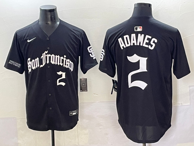 Men 2025 San Francisco Giants 2 Adames Black Five generations Joint Name Nike MLB Jersey style 11